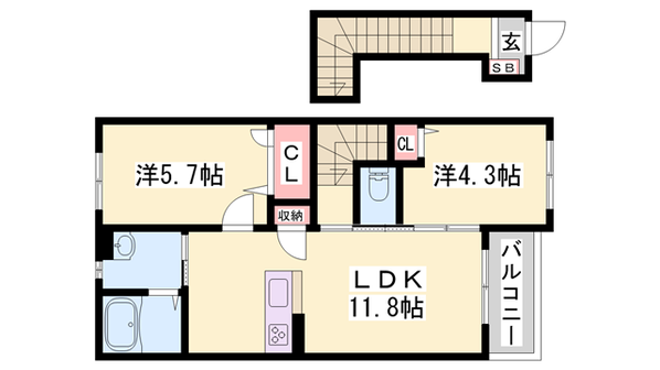 志染駅 徒歩4分 2階の物件間取画像